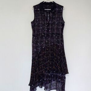 Navy Blue Floral Sheer Sleeveless Dress Simply Vera Size M